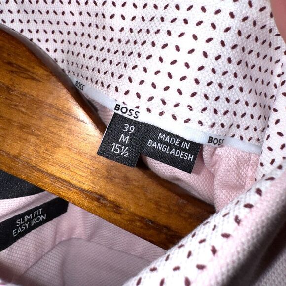 Boss Hugo Boss Pink Slim-Fit Spread Collar Dress Shirt M 15.5 - Picture 3 of 9